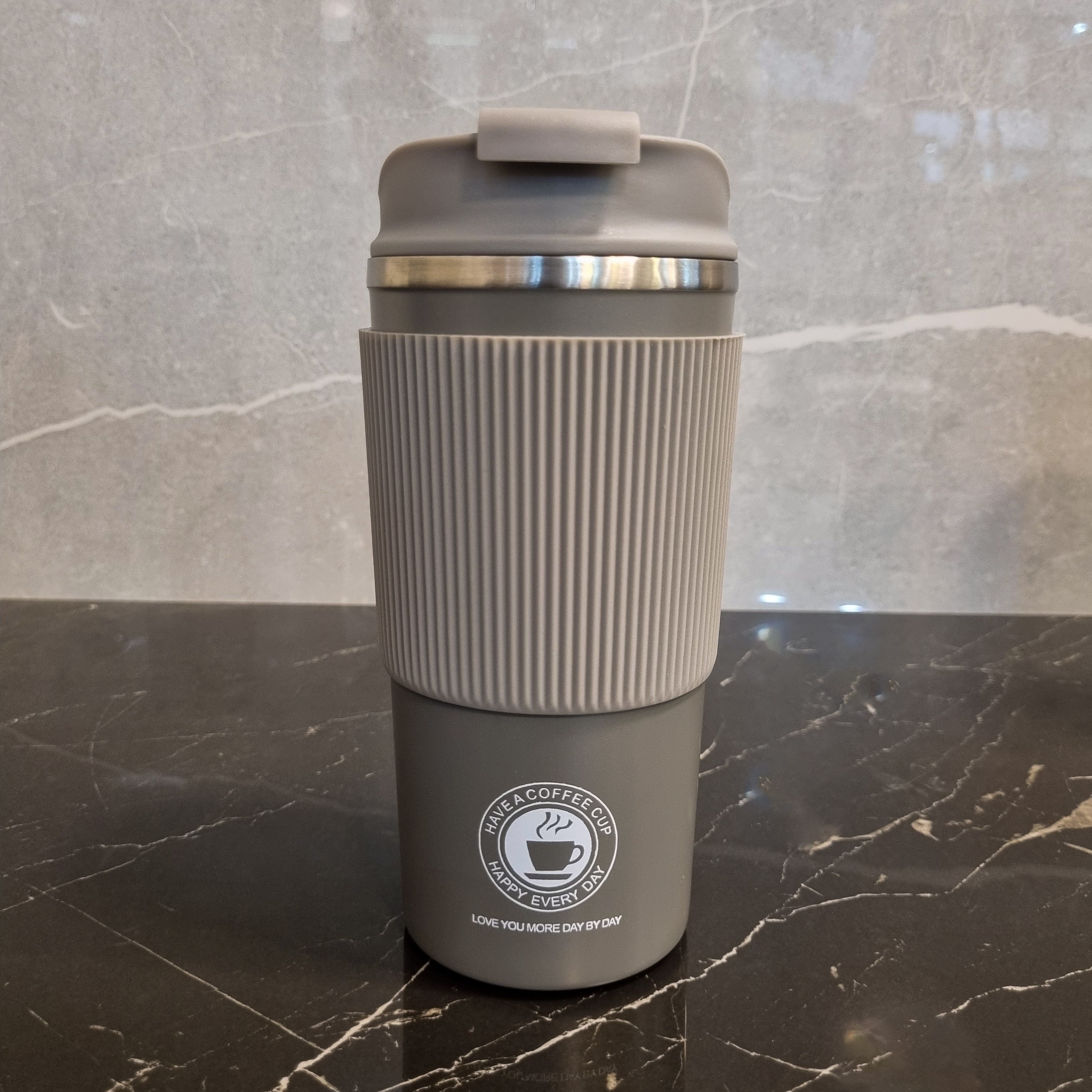 تراول ماگ با پوشش سیلیکونی 450ml رنگ طوسی