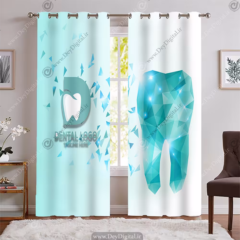 پرده پانچی دندان پزشکی با تم سبز آبی و جای لوگو BA-8571-s