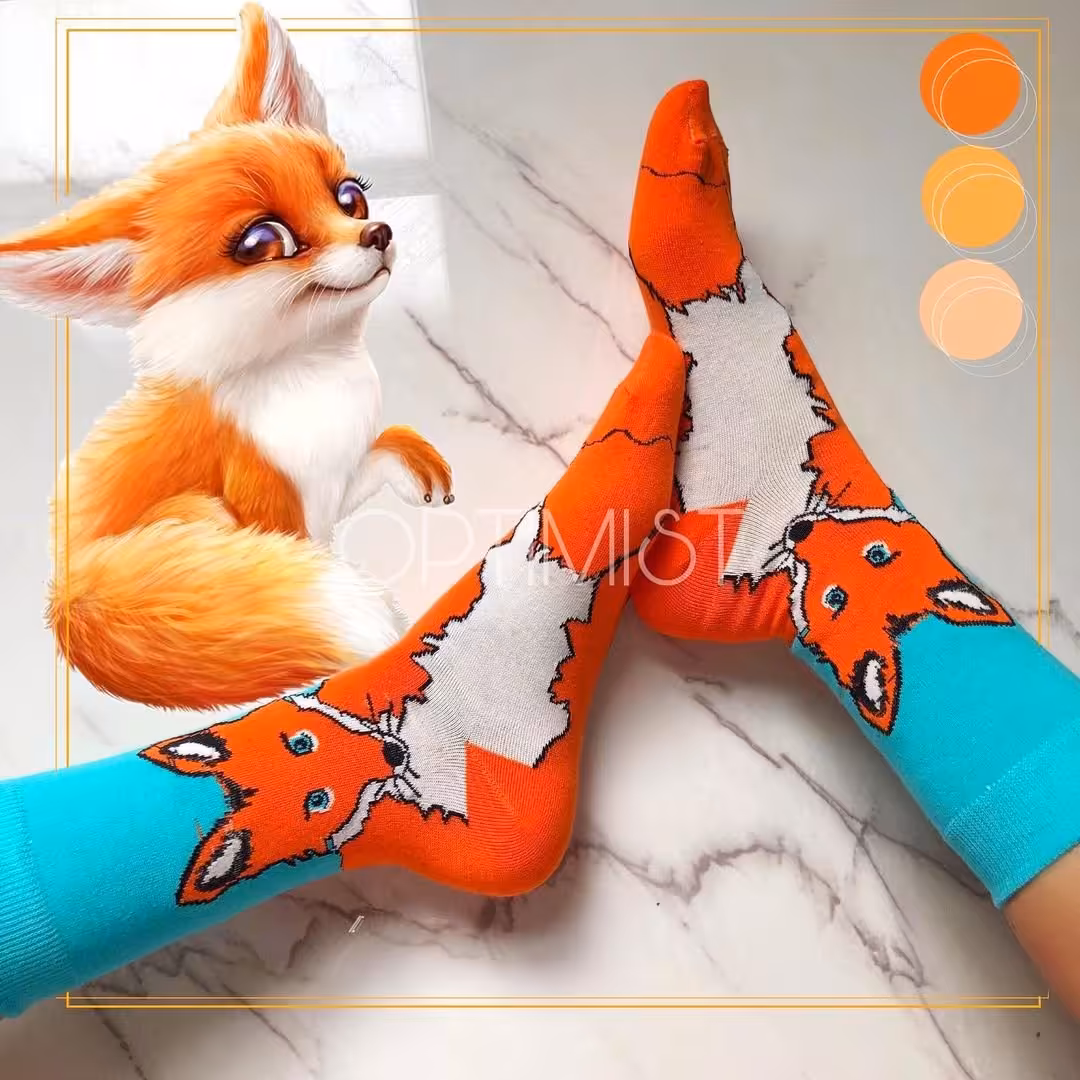 جوراب ساقدار طرح Cute Fox نخ پنبه فری سایز
