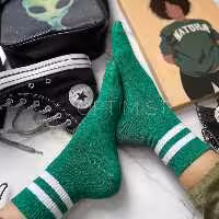 جوراب دوخط زمینه سبز نیم ساق نخ پنبه