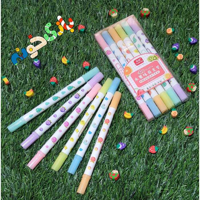 پک 6عددی ماژیک هایلایتر 2 سر  معطر میوه ای