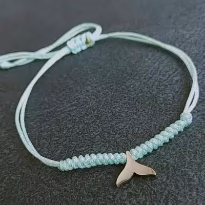 دستبند استیل دم وال با بند بافت فیروزه ای