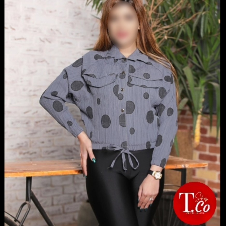 شومیز  کراپ زنانه و دخترانه پارچه کراش طرح توپی فری سایز