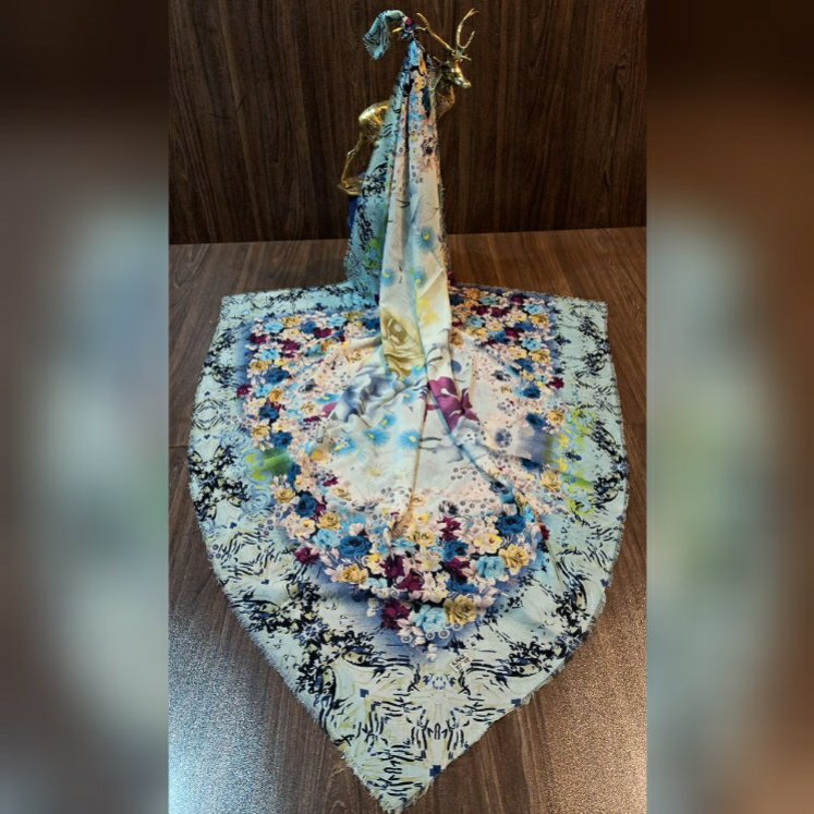 روسری نخی گلدار ریشه پرزی قواره 130