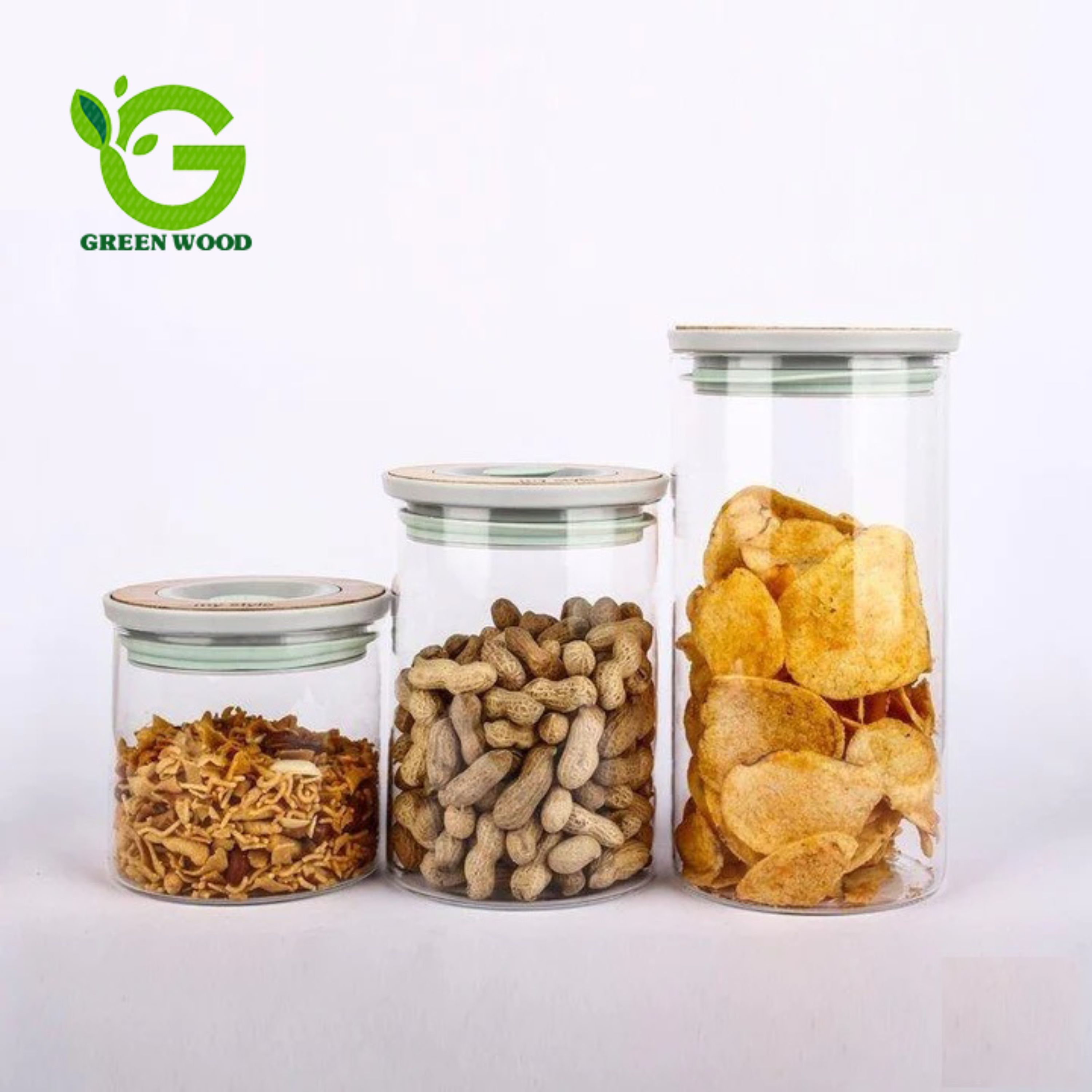 ست بانکه (جا حبوباتی) 3 عددی بامبو شیشه ای اولالا مدل D10-Green کد Gw90301059