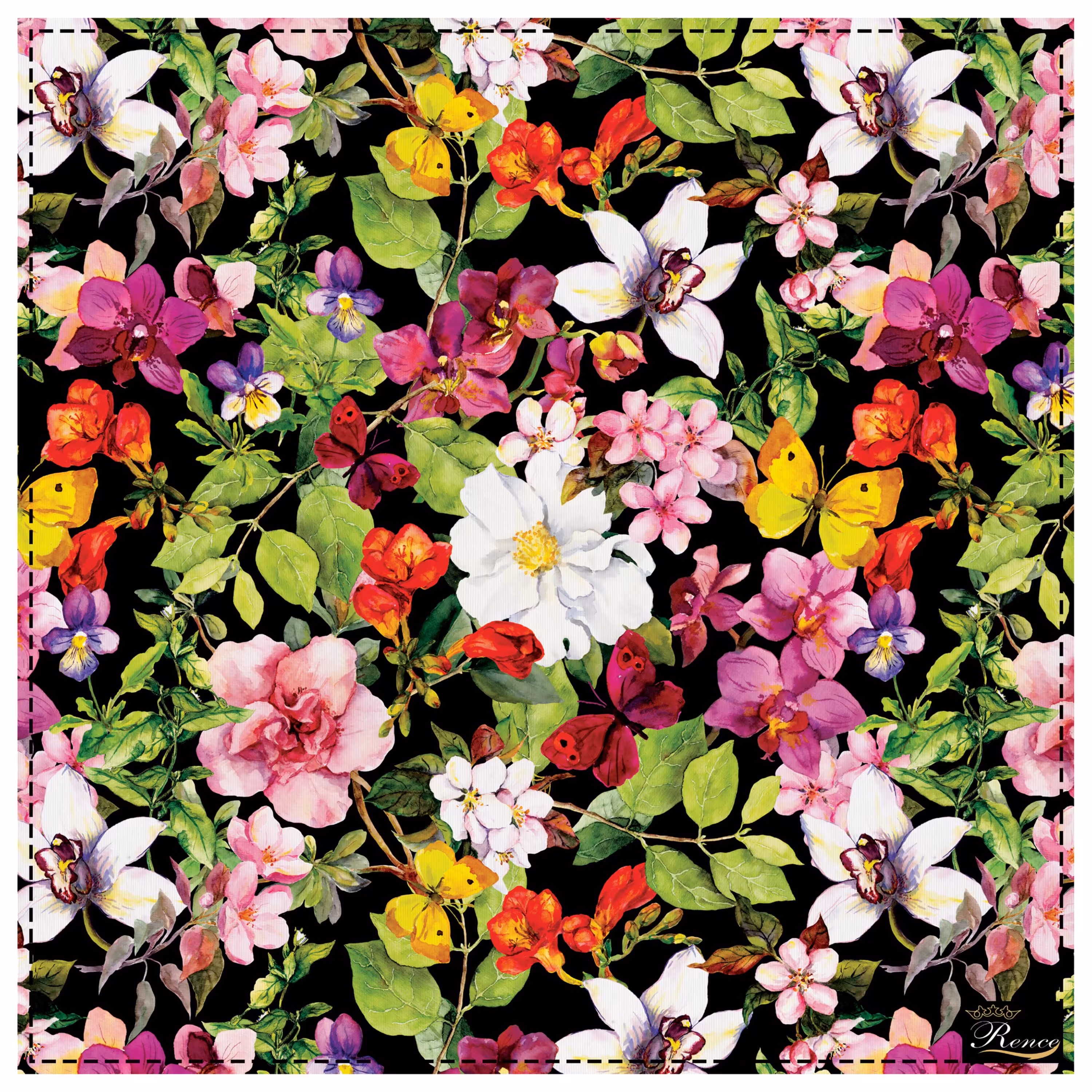 دستمال سر و گردن و پیشانی بند اسکارف طرح گل سایز 58 در 58 مدل H1-808 شرکت رنس