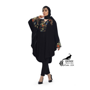 پانچو زنانه کرپ مدل عبایی مجلسی(خرجکار گلدوزی)