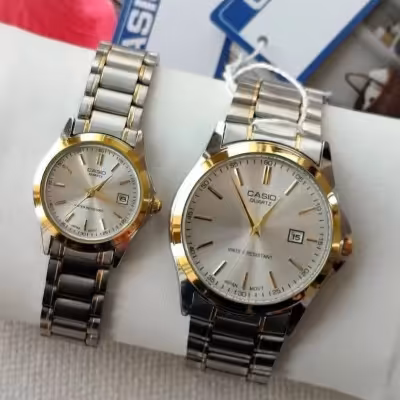 ست ساعت کاسیو بنداستیل دورنگ صفحه سفید