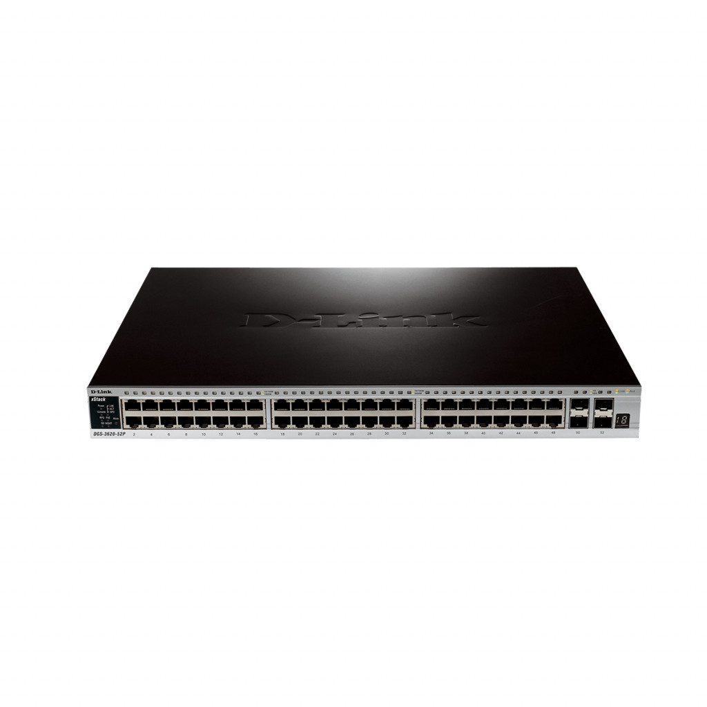 قیمت و خرید سوییچ شبکه مدیریتی 48 پورت PoE با 4 پورت SFP دی لینک مدل DGS-3620-52P | نت ران