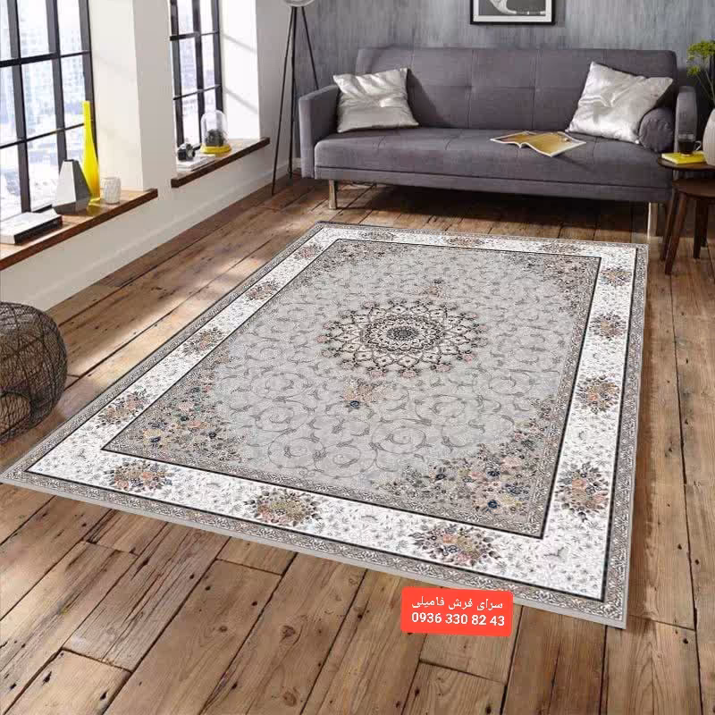 فرش ماشینی نقشه مهرگان9متری700شانه تراکم2100رنگ فیلی 