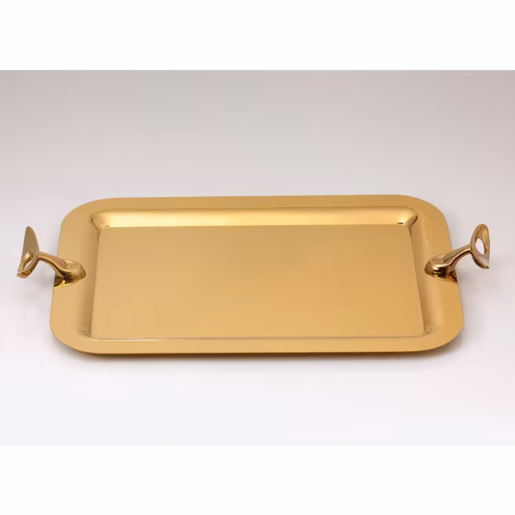 سینی مستطیل بزرگ تک استیل مدل لوپ (طلایی براق)