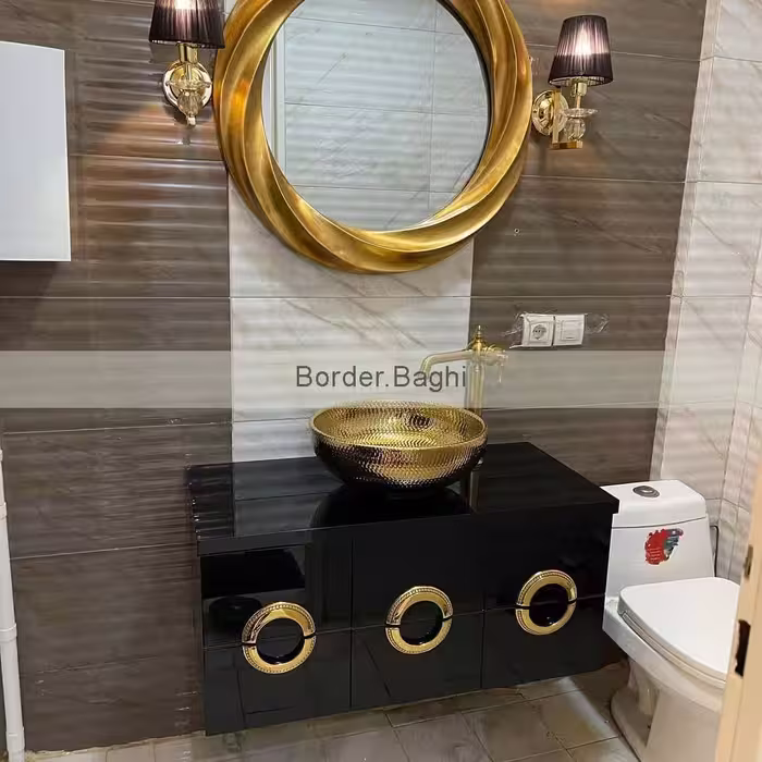 کار اجرا شده کابین روشویی مدل انزو مشکی طلایی