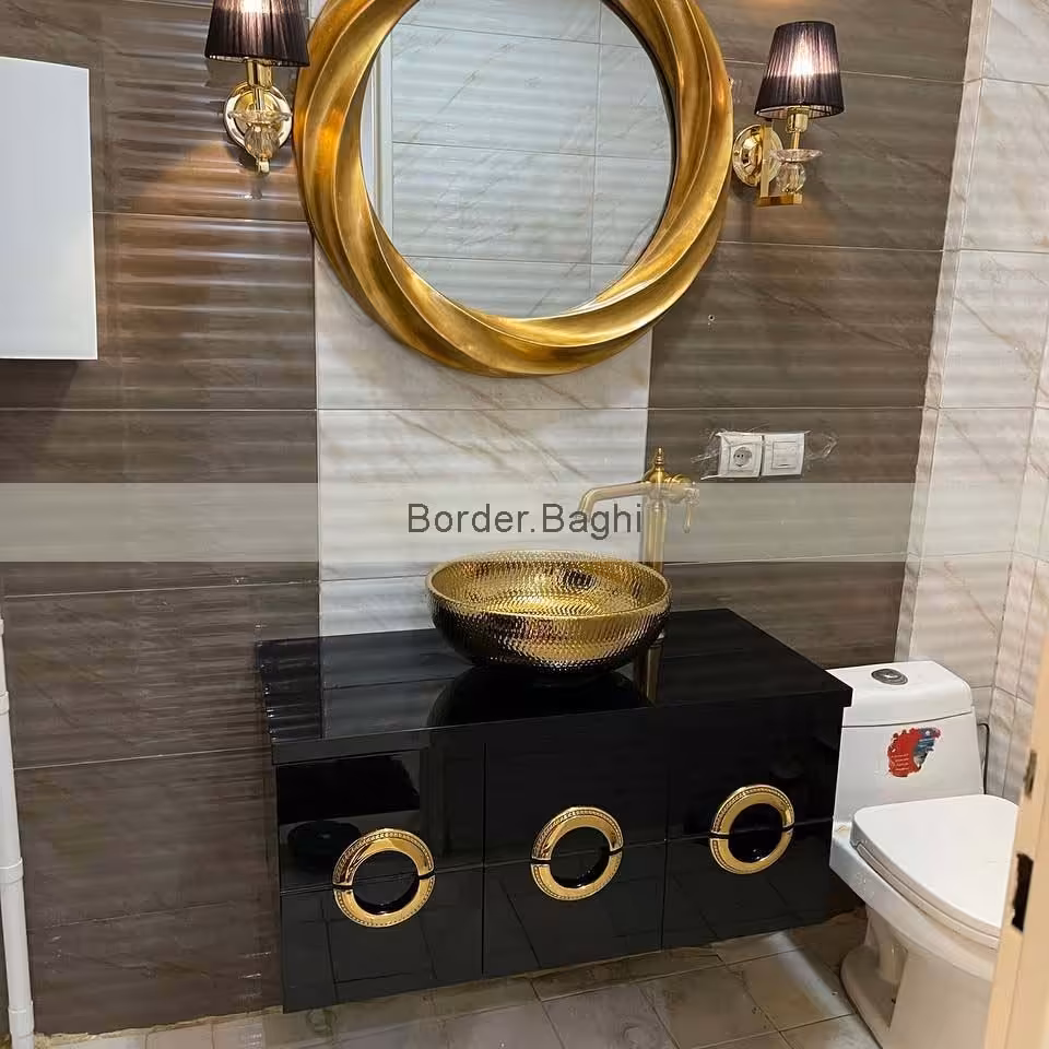 کار اجرا شده کابین روشویی مدل انزو مشکی طلایی