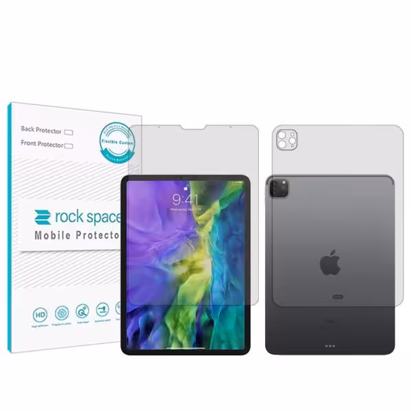 گلس صفحه نمایش و پشت تبلت اپل iPad Pro 11 (2020) مدل نانو هیدروژل شفاف برند راک اسپیس کد LL