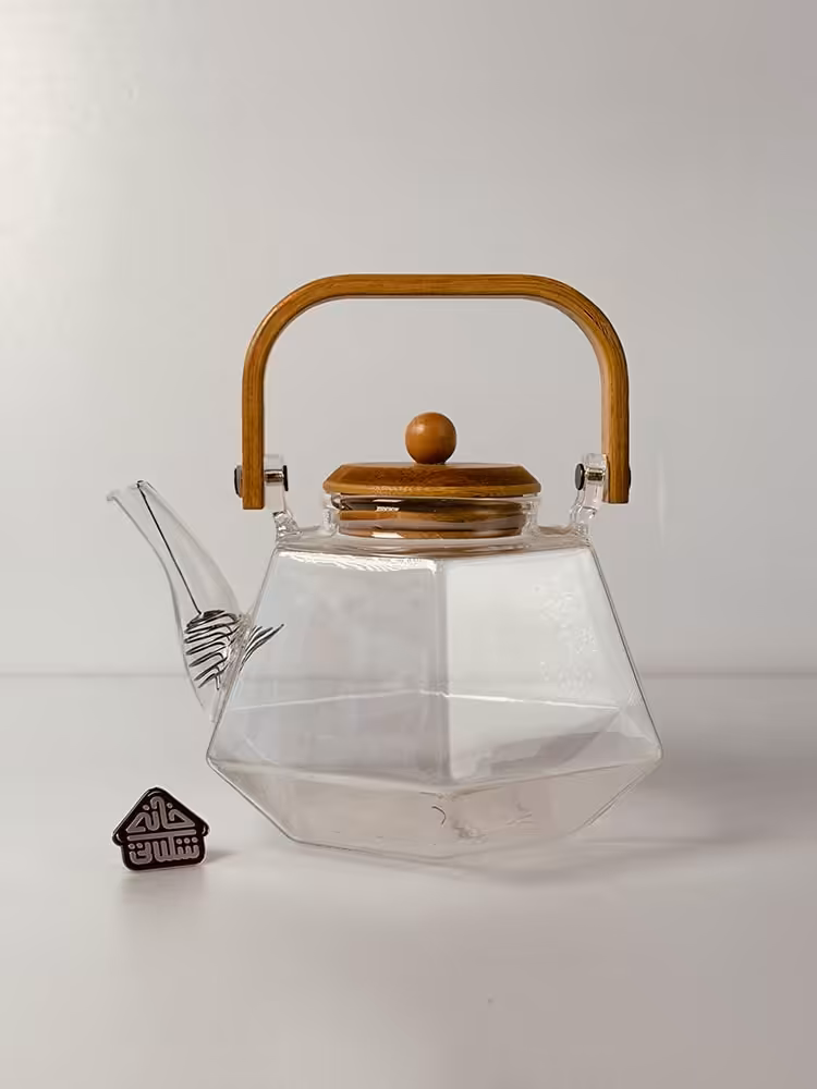 قوری پیرکس چندضلعی درب بامبو کد002615