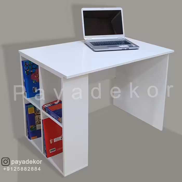 میز  تحریر و کامپیوتر  به همراه کتابخانه محصولی از پایا دکور  در رنگ بندی متنوع