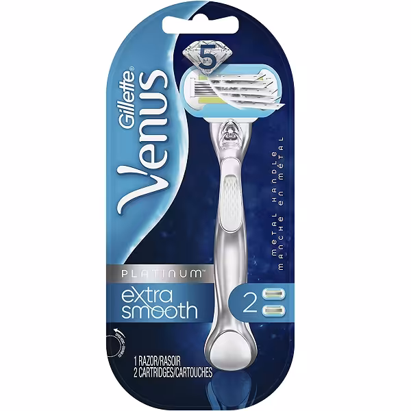 تیغ اصلاح پلاتینی ونوس مدل Extra Smooth ژیلت (Gillette) | دارای تیغه یدکی اضافه، مخصوص خانم‌ها