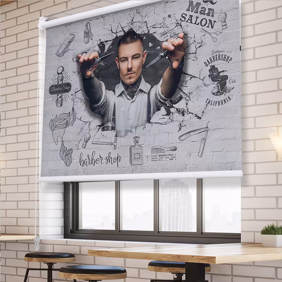 پرده شید طرح باربر برای آرایشگاه مردانه BAs-6726