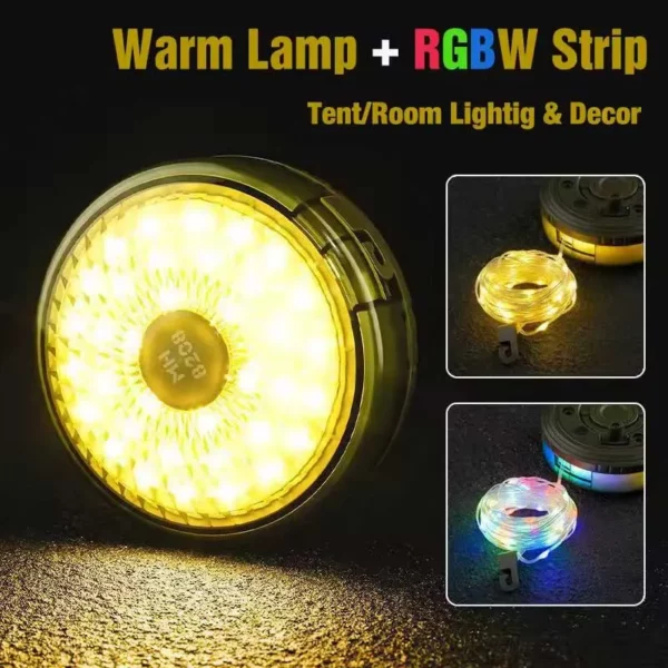 خرید و قیمت چراغ کمپینگ قابل شارژ 2 کاره با نور رشتهای RGB - کی ام کالا