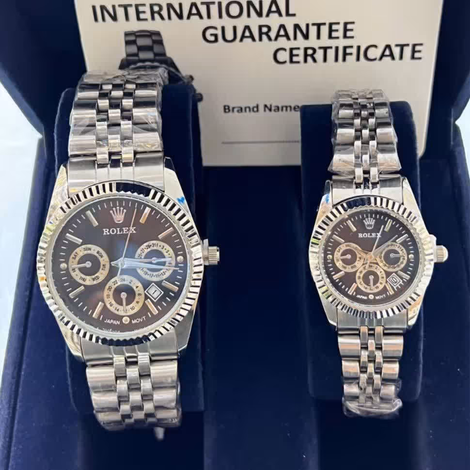 ست ساعت رولکس بند استیل نقره ای طرح سه موتوره شش ماه گارانتی موتور ضد اب