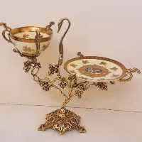 کاسه و بشقاب انگوری پایه برنز 