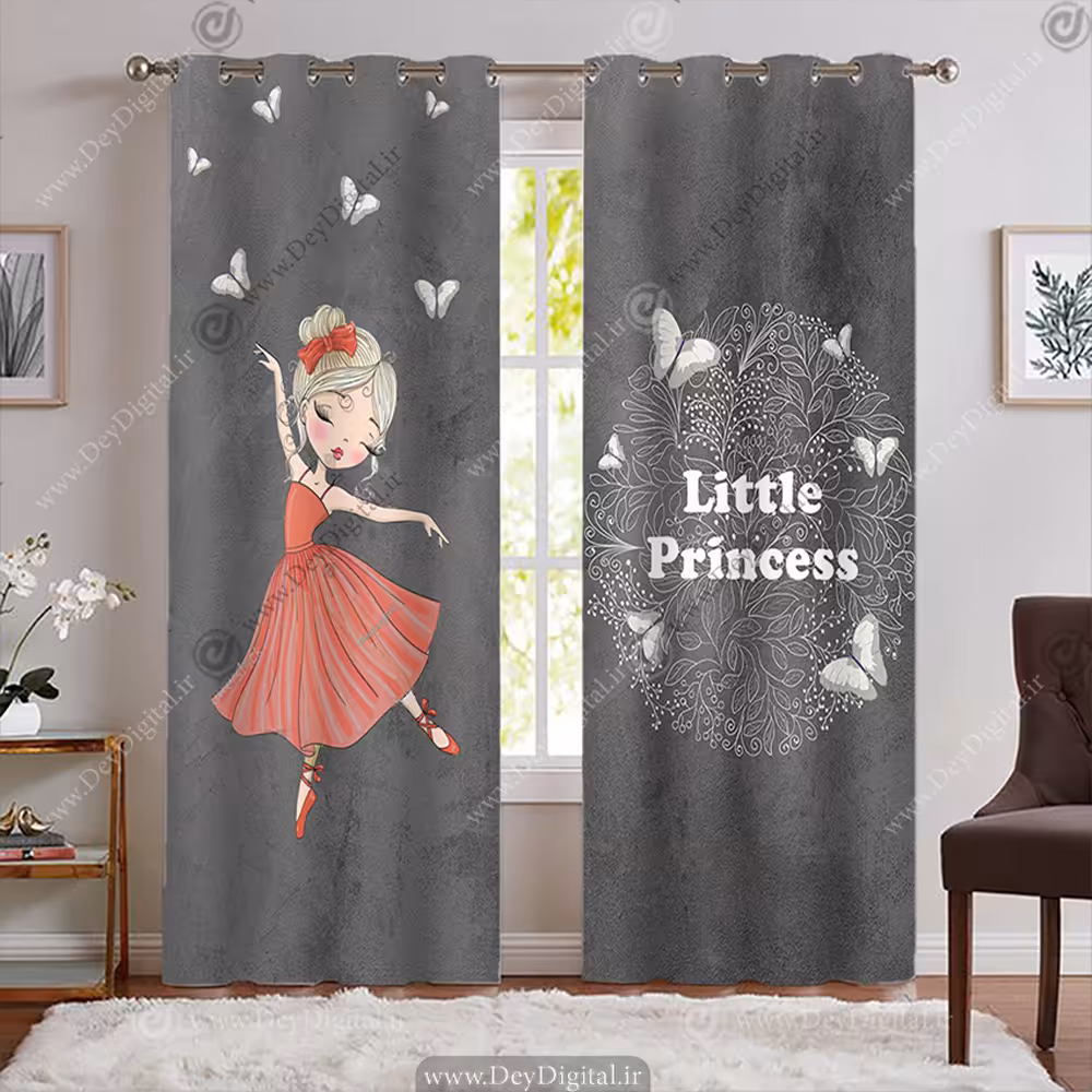 پرده دخترانه طرح دختر بچه درحال بازی کردن با پروانه ها WA-2439