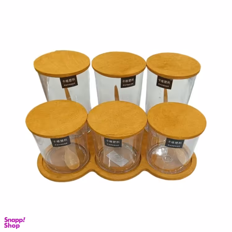 جای ادویه درب چوبی مدل پا سماوری مجموعه 6 پارچه