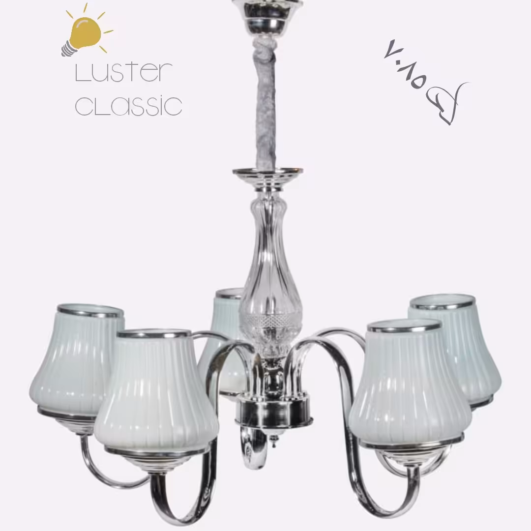 لوستر طلایی نقره ای سالن پذیرایی اتاق خواب آشپزخانه پروفیلی فلزی ارزان مدرن جدید آبکاری فورتیک باضمانت 5 شاخه کد 7085