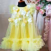 پیراهن مجلسی دخترانه زرد رنگ خیلی خاص و قشنگ