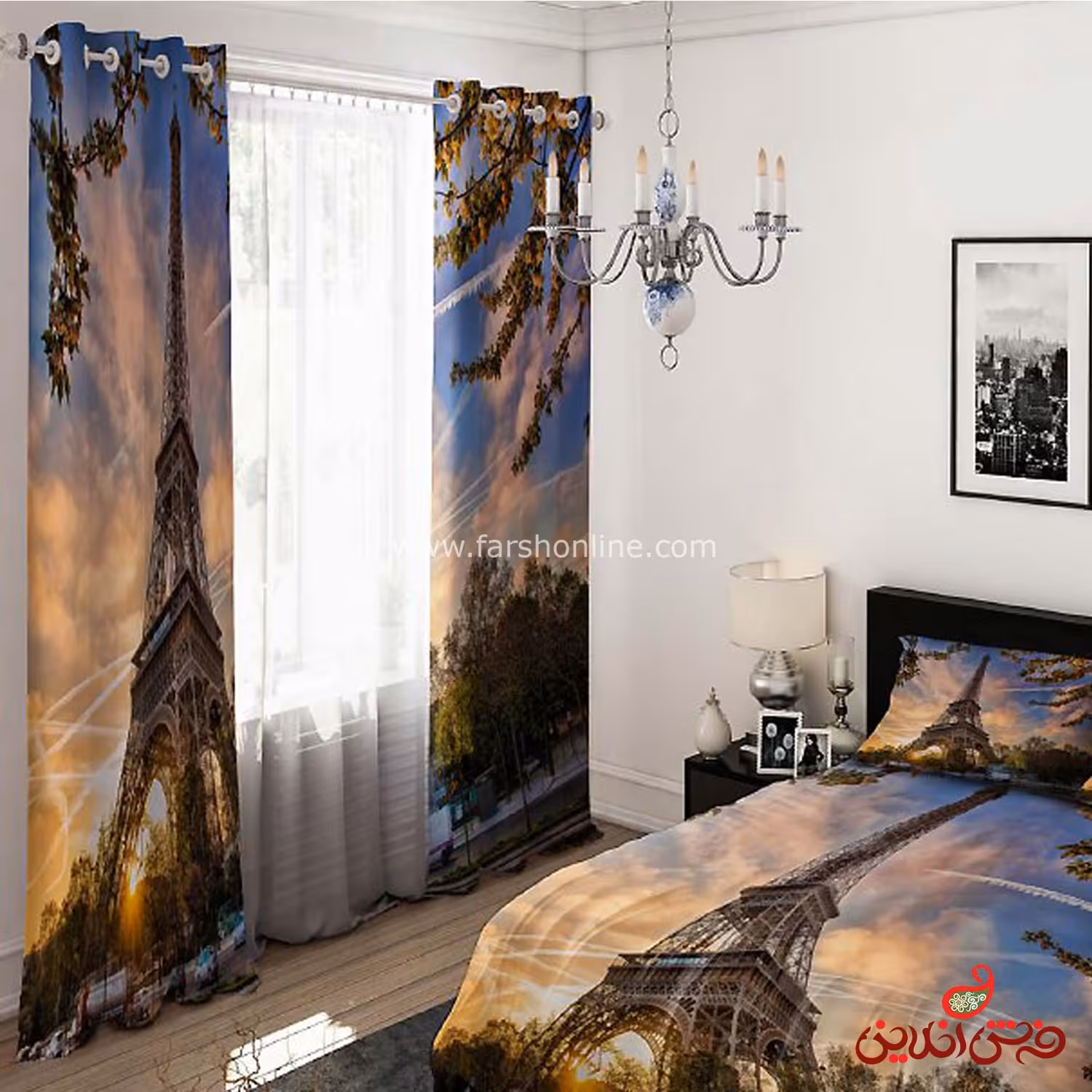 پرده 2 عددی کد 15579/1 طرح سه بعدی برج ایفل