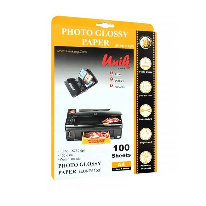 کاغذ فتوگلاسه یونیک سایز A4 وزن 150 گرم 100 برگ