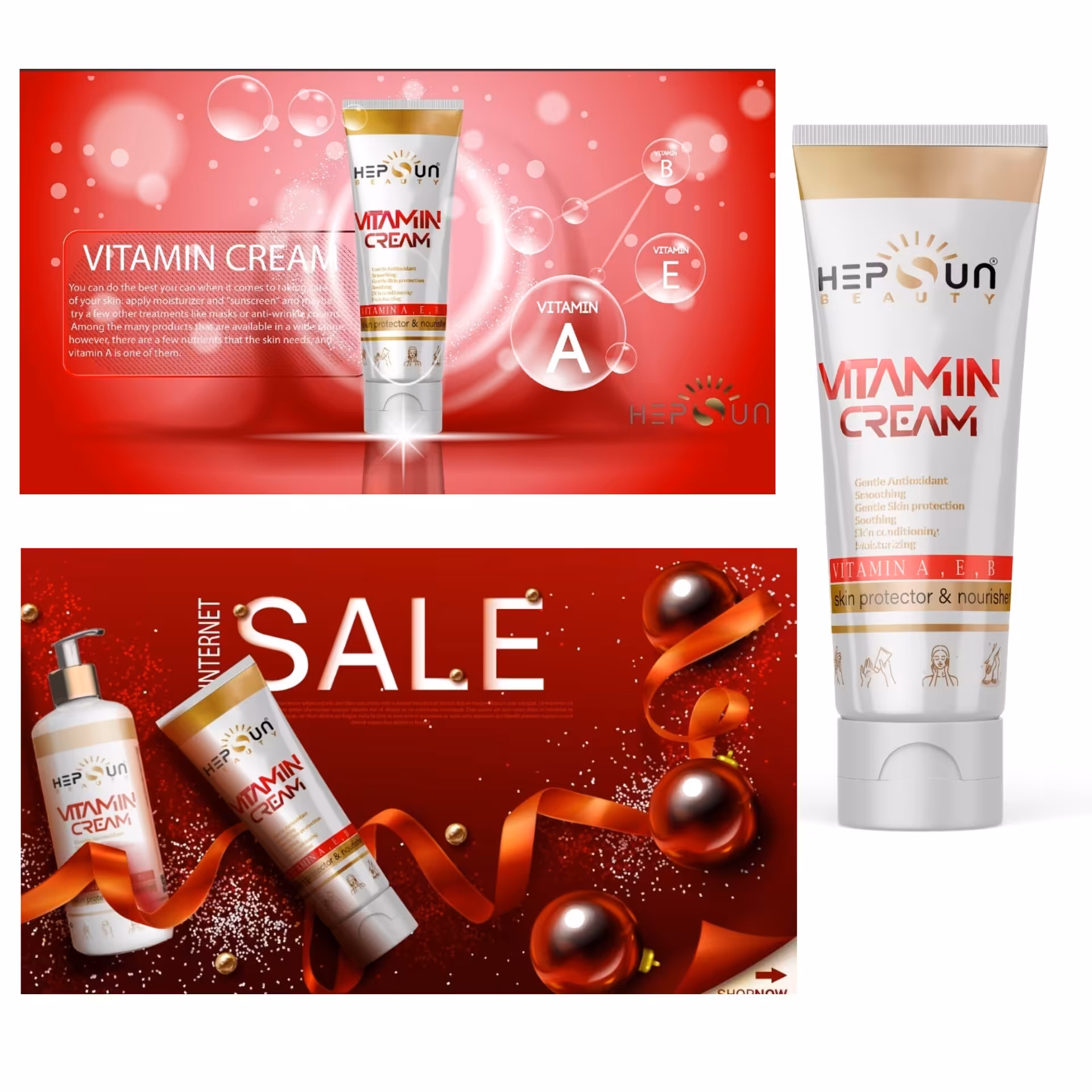 کرم ویتامینه برند هپسان حاوی ویتامین A E B از نوع تیوپ 70 سی سی