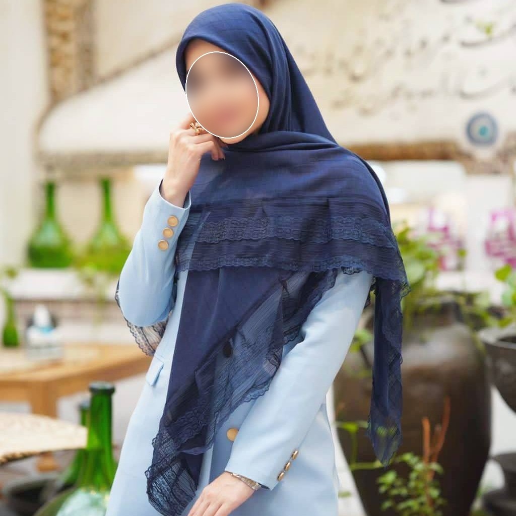 روسری نخی و خنک دور گیپور سرمه ای رنگ