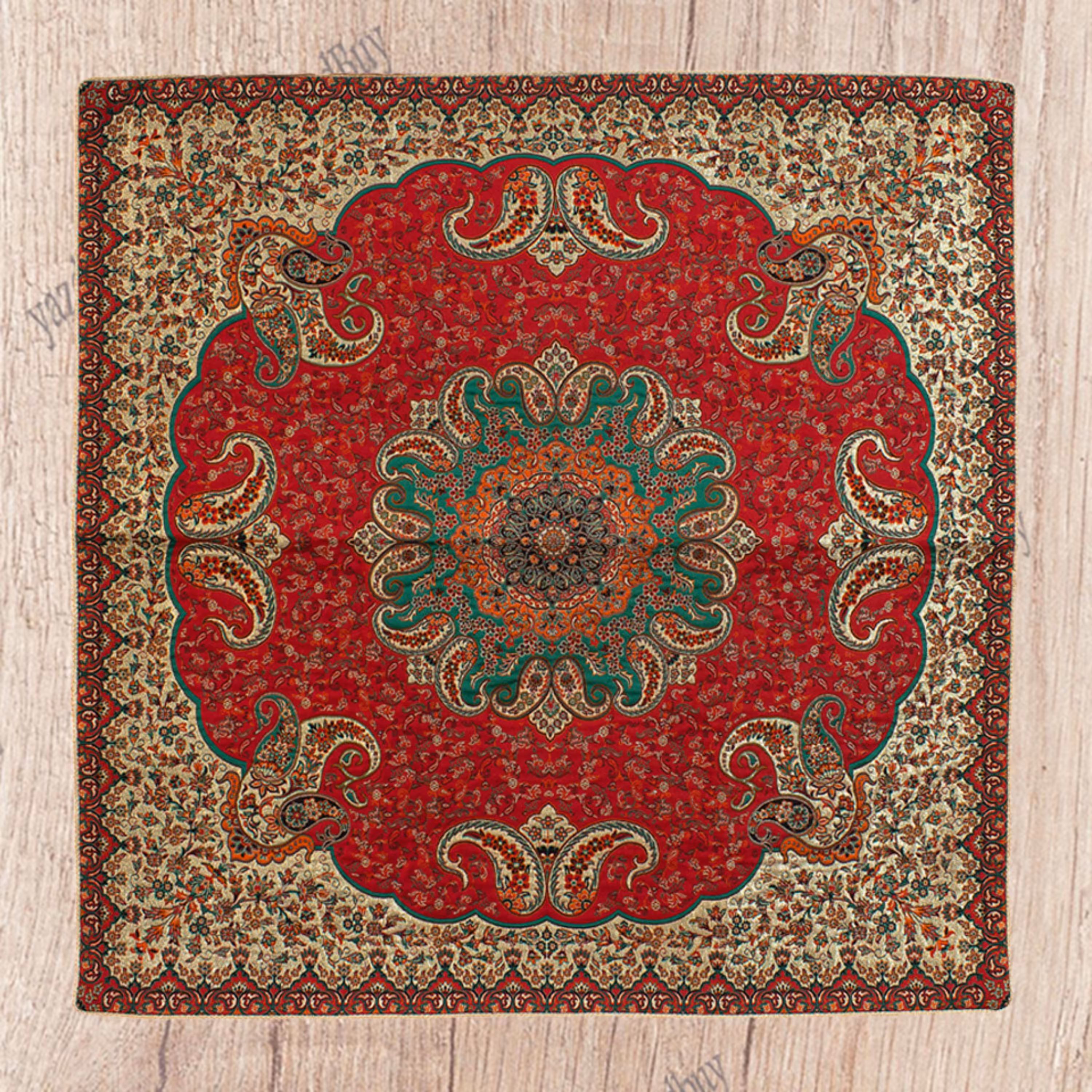 رومیزی ترمه طرح ترنج رنگ قرمز زرشکی با کیفیت عالی