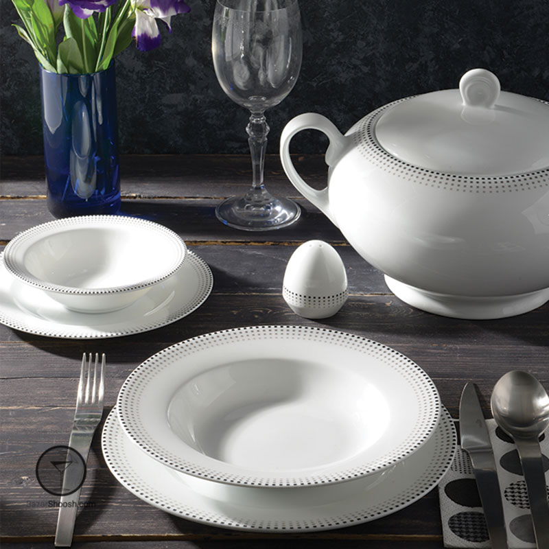 سرویس غذاخوری 28 پارچه مدل مون بلان مشکی 6 نفره چینی زرین