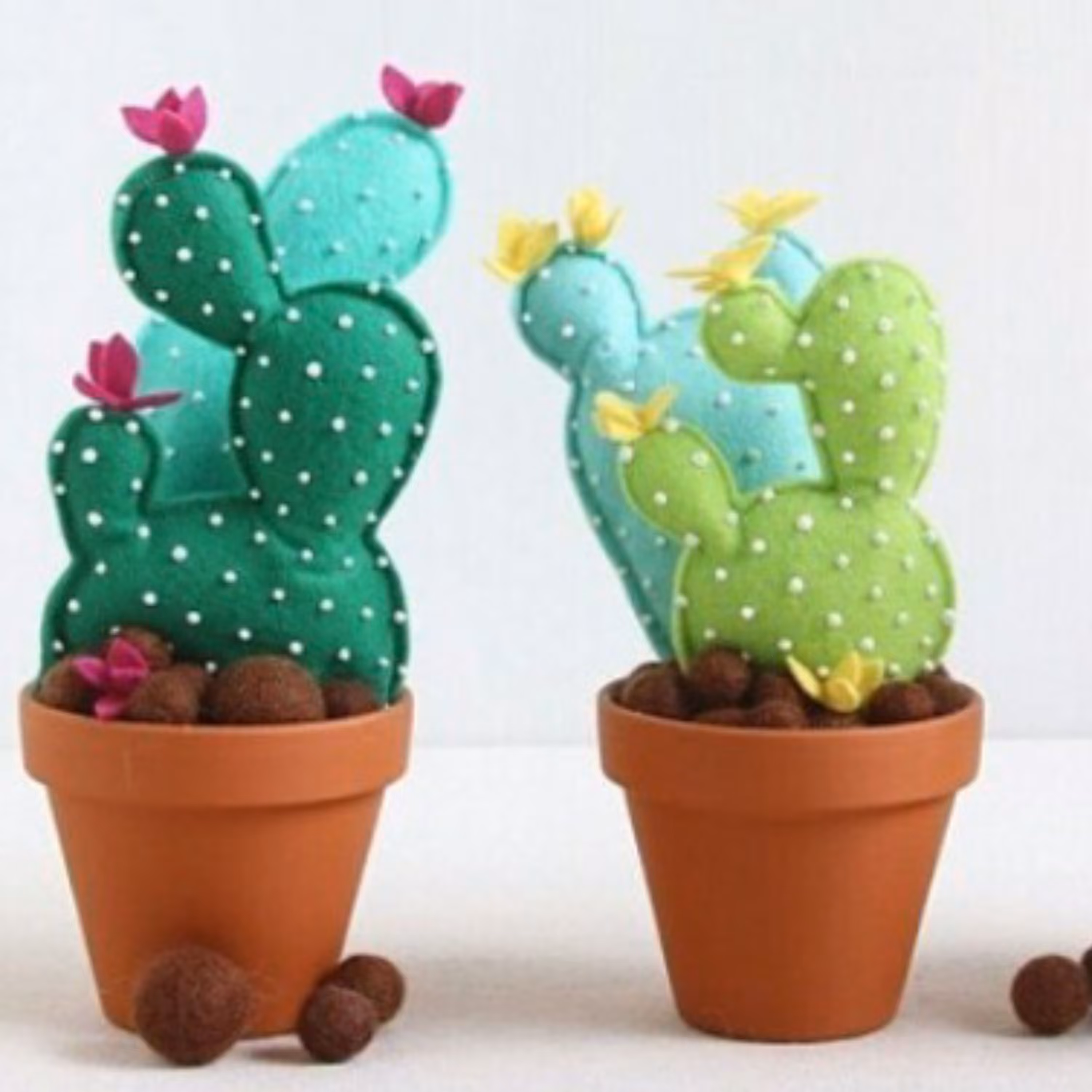پک سه عددی کاکتوس نمدی به همراه گلدان در سه طرح مختلف