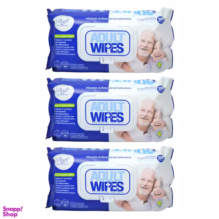 دستمال مرطوب دافی (Dafi) مدل Adult Wipes بسته 100 عددی مجموعه 3 عددی