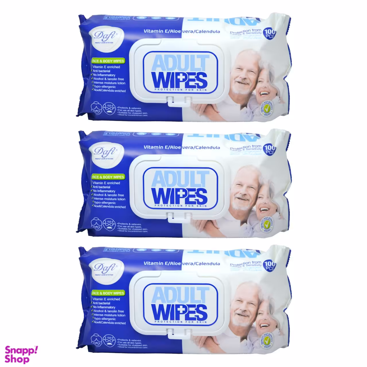 دستمال مرطوب دافی (Dafi) مدل Adult Wipes بسته 100 عددی مجموعه 3 عددی