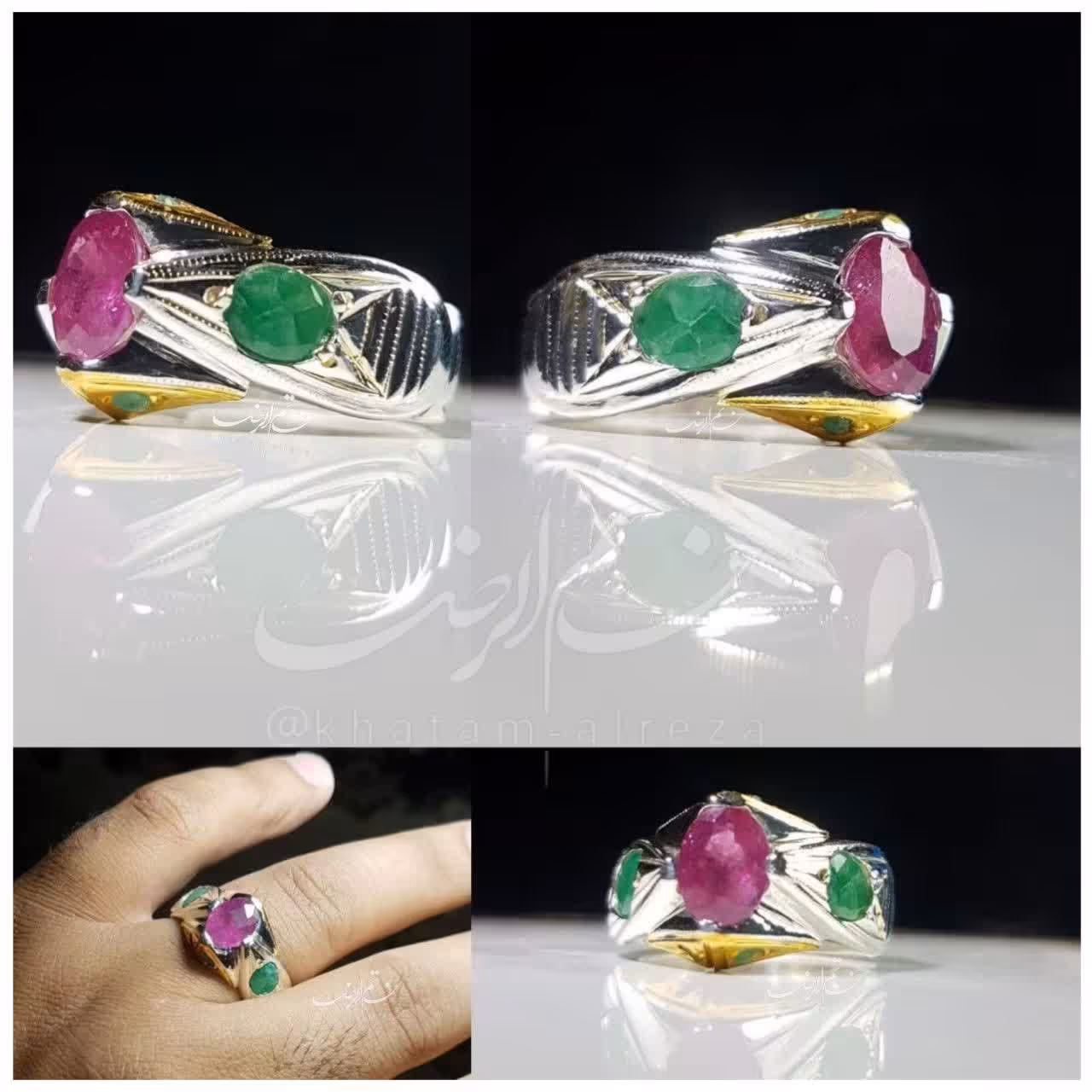 یاقوت معدنی اصل به همراه 4 مخراج زمرد سبز