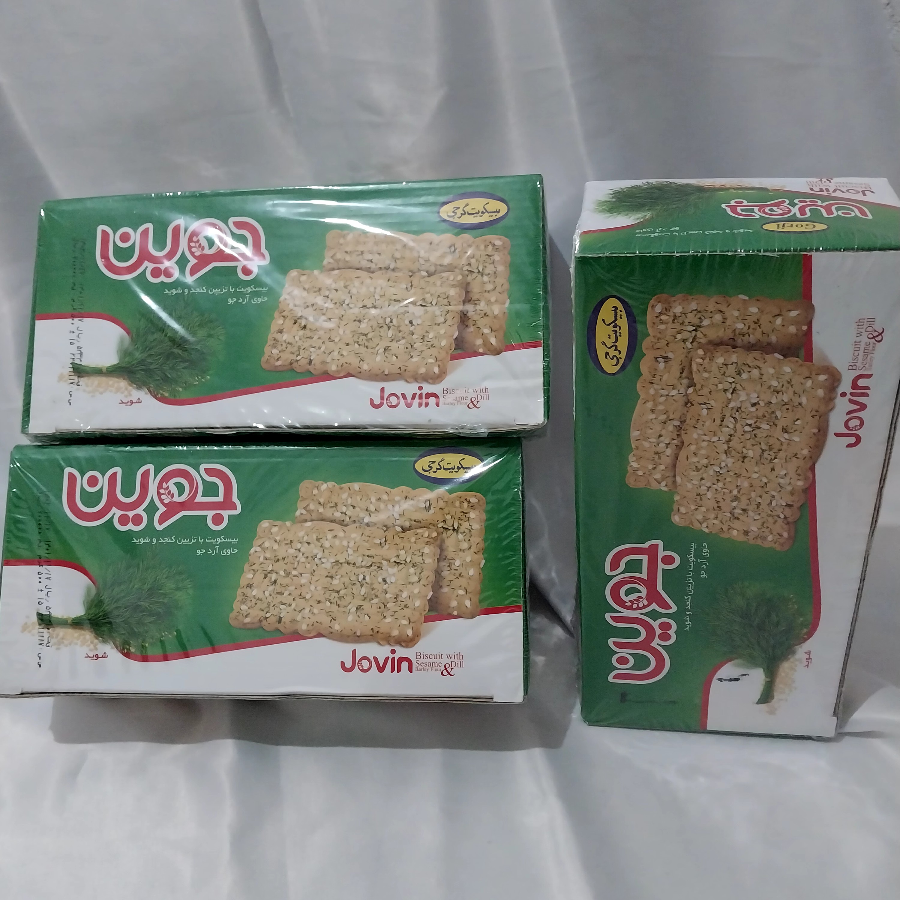 بیسکویت جوین با تزیین کنجد و شوید حاوی آرد جو وزن 500 گرم