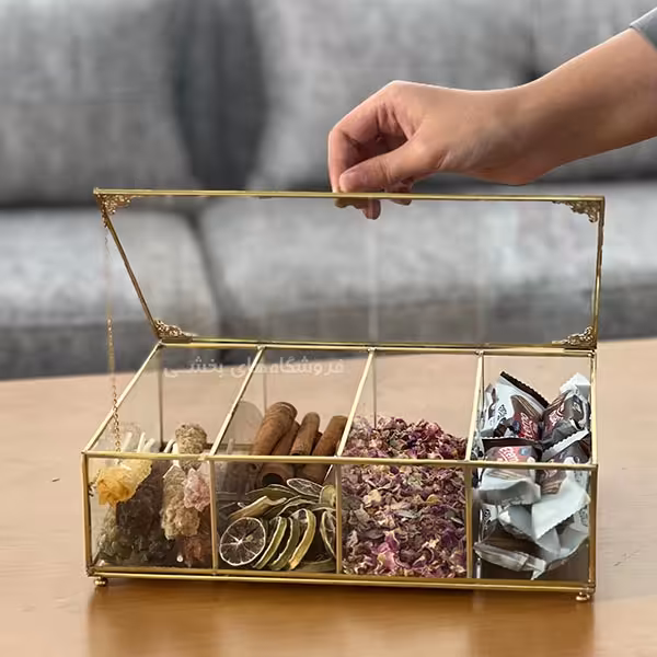 جعبه تی بگ برنجی طلایی طلقی