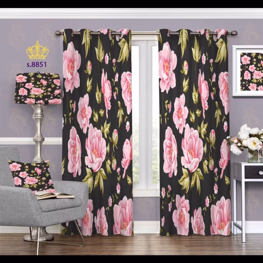 پرده پذیرایی دو قواره طرح گل کد S8851