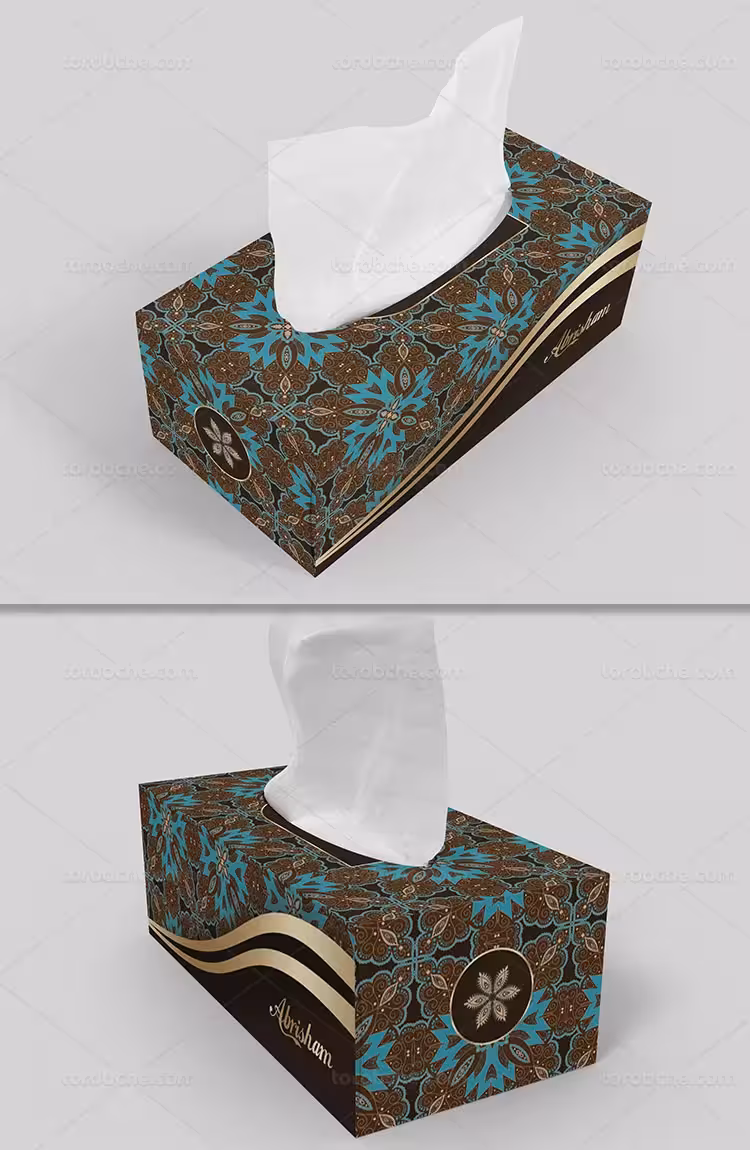 طرح جعبه دستمال کاغذی آبی | گرافیک با طعم تربچه