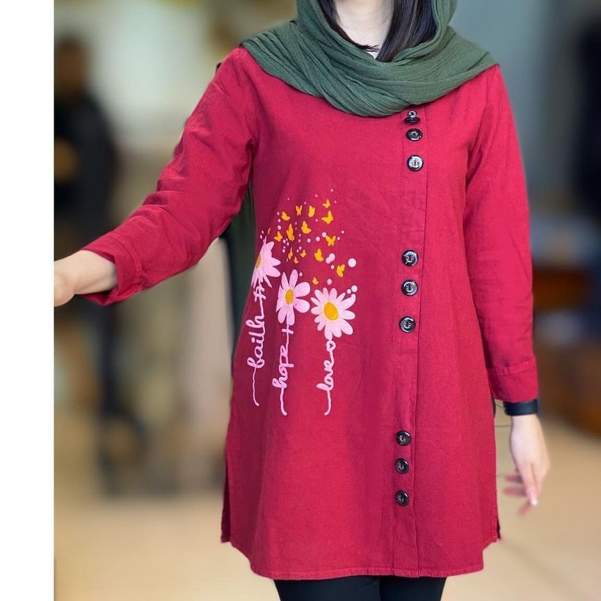 تونیک مانتویی الیاف طبیعی گلدوزی شده. در رنگهای مختلف