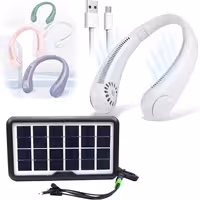 پکیج پنکه گردنی شارژی و پنل خورشیدی سولار سی سی لامپ پنل شارژ همراه پنکه گردنی 