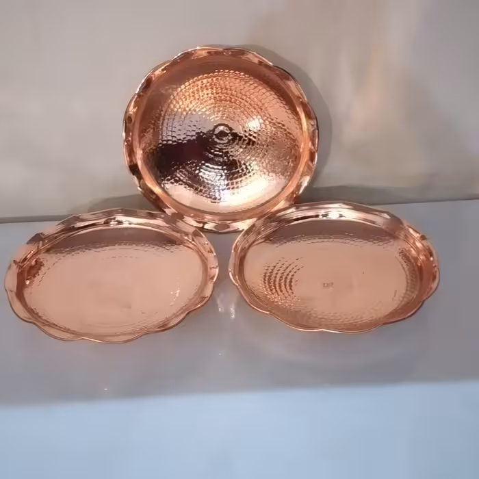 پیش دستی مسی زنجان  6تایی نانو طرح دیبا و 3 پایه برنجی (6عددی) ارسال رایگان