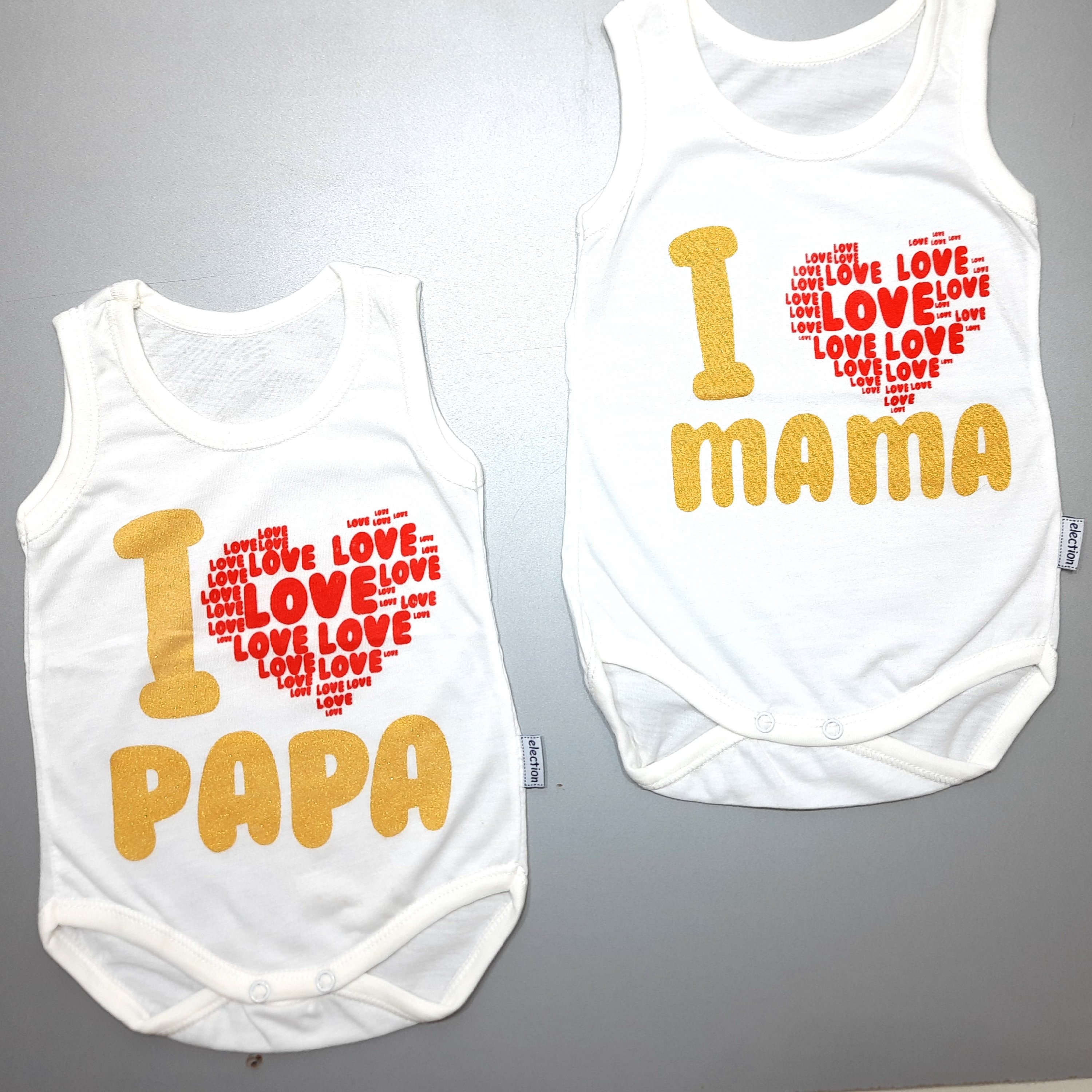 رکابی بچگانه i love mama و i love papa مناسب عکاسی ماهگرد