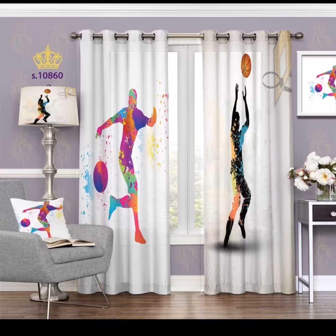 پرده اتاق خواب پسرانه دو قواره طرح ورزشی کد S10860