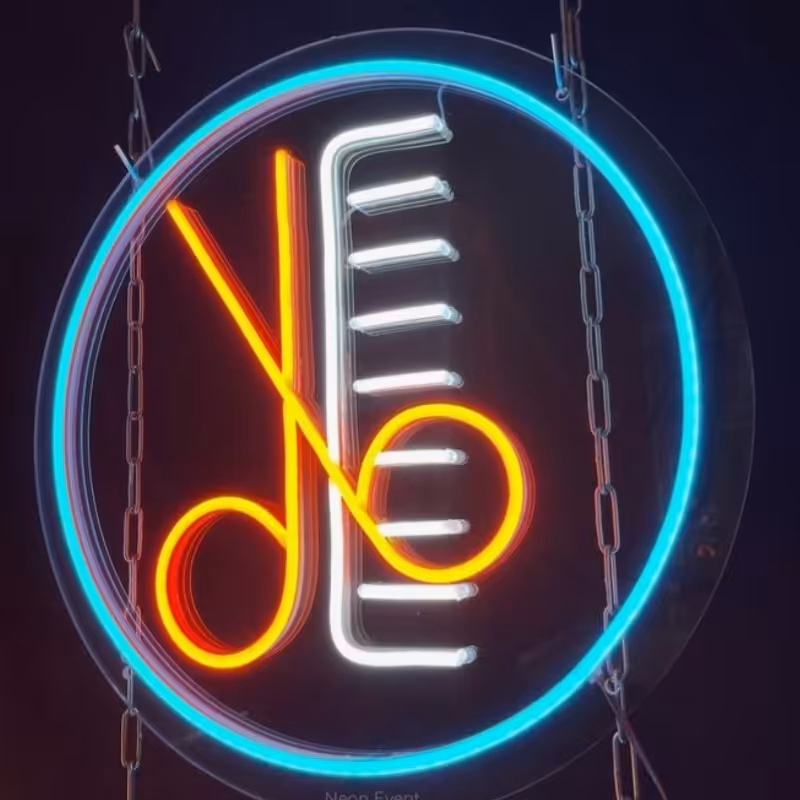 تابلو نئون طرح شانه و قیچی