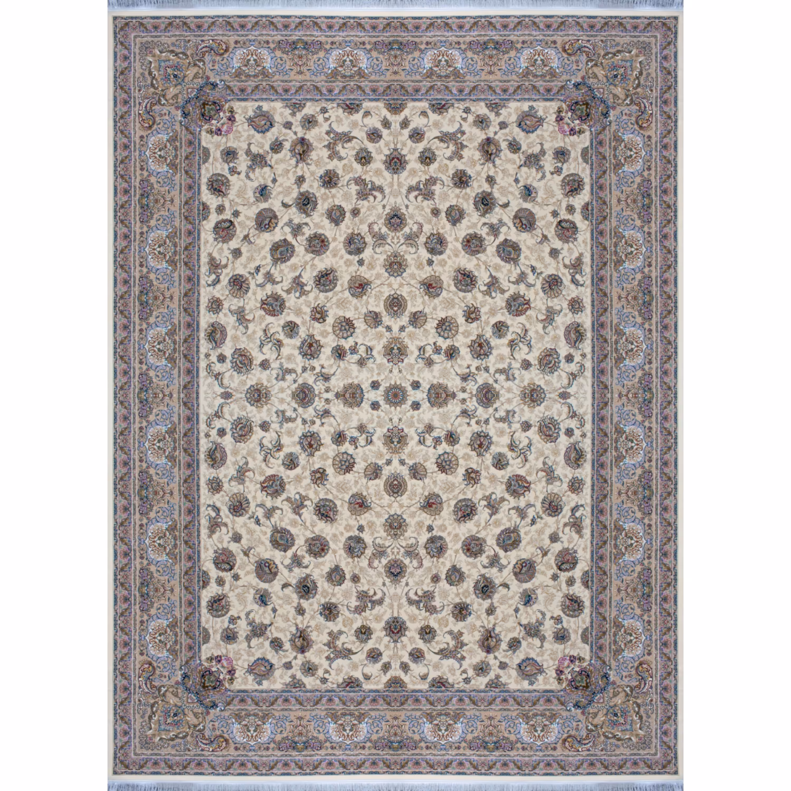 فرش ماشینی افرند دستباف نما گل ابریشم 1250 شانه زمینه موزی کد 24850 (12 متری)